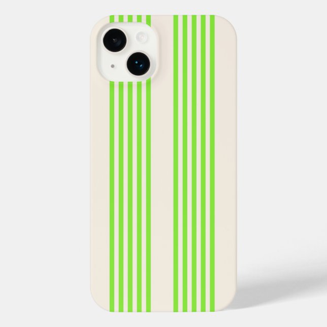 Coque iPhone Vert citron vert et beige cinq rayures motif (Verso)