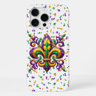 Coque iPhone 16 Pro Max Vert jaune pourpre Mardi Gras fleur de lis
