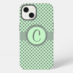 Etui iPhone 13 Vert menthe avec pois gris - Monogramme STaylor