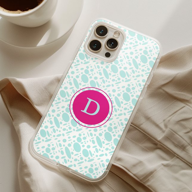 Coque iPhone Vert menthe et monogramme rose (Créateur téléchargé)