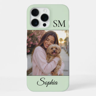 Coque iPhone 16 Pro Max Vert Menthe Initiales de Nom Personnalisées Une Ph