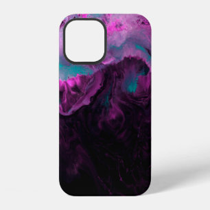Coque iPhone 12 Vert néon et peinture créative violette, abstraite