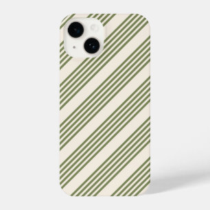 Coque Pour iPhone 14 Vert olive et beige cinq rayures motif