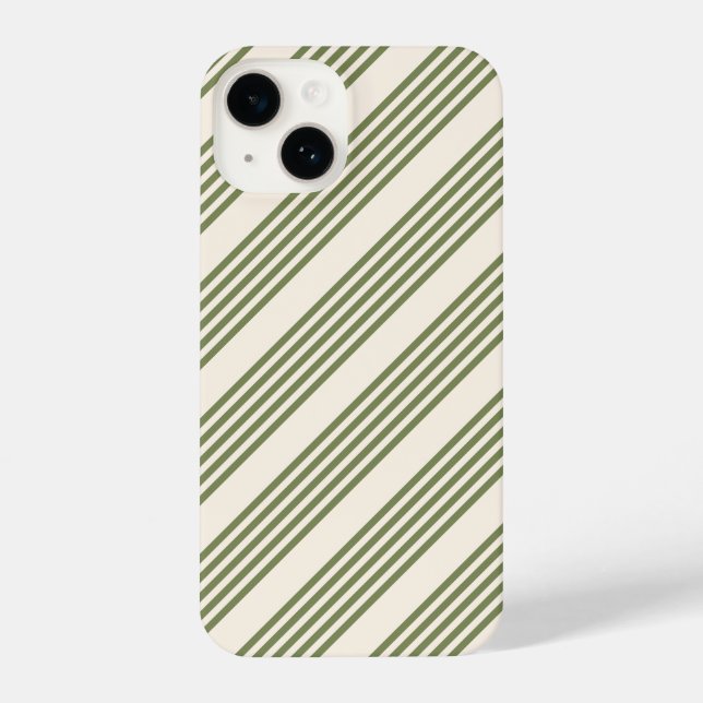 Coque iPhone Vert olive et beige cinq rayures motif (Verso)