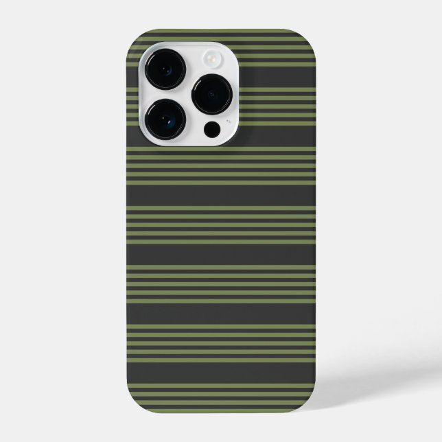 Coque iPhone Vert olive et charbon de bois cinq bandes motif (Verso)
