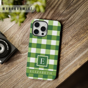 Coque iPhone 15 Pro Max Vert olive foncé personnalisable à carreaux blancs