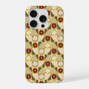 Coque iPhone 15 Pro Vert olive rétro abstrait géométrique avec florale