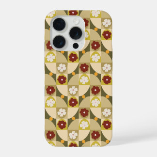 Coque iPhone 15 Pro Vert olive rétro abstrait géométrique avec florale