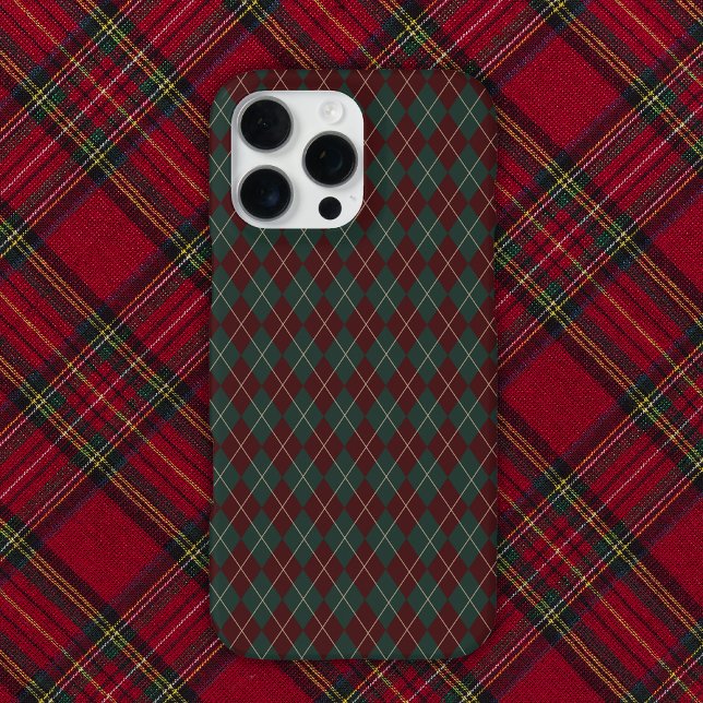 Coque iPhone Vert & Rouge Burgundy Argyle Noël Fêtes (Créateur téléchargé)