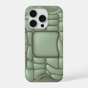 Coque iPhone 15 Pro Vert Sauge Grille Organique Flux Minimaliste