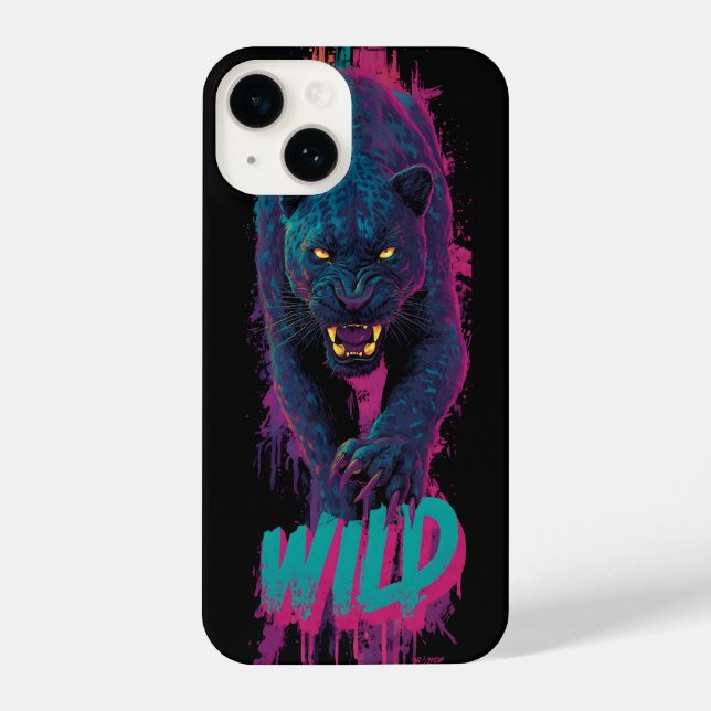Coque iPhone Vertical, Aggressive Black Panther Illustration (Verso)