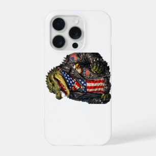 Coque iPhone 15 Pro Veste en cuir de motard d'alligator patriotique fé