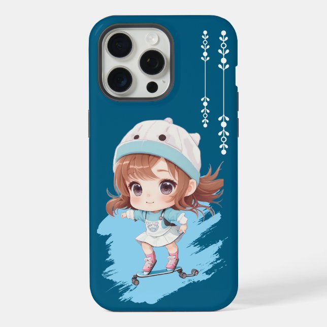 Coque iPhone Vibes de patinage - Petite fille sur le casque de  (Verso)