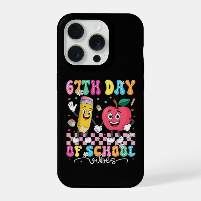 Coque iPhone Vibes drôles 67e jour d'école Enseignant Élève (Verso)