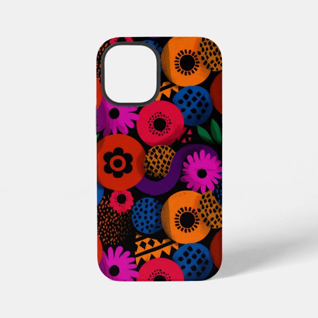 Coque iPhone Vibrant Abstrait Floral et Motif géométrique (Verso)