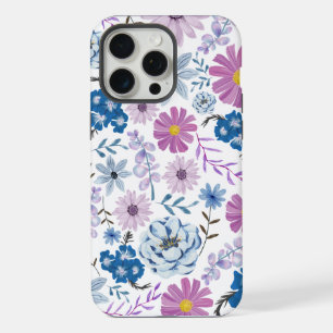 Coque iPhone 15 Pro Max Vibrant bleu rose Fleur aquarelle peinte