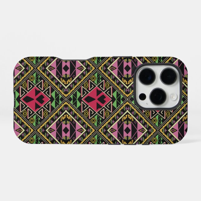 Coque iPhone Vibrant rose et vert tissu Abstrait Art (Verso Horizontal)