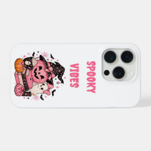 Coque iPhone 15 Pro Vibrations effrayantes roses pour Halloween, citro