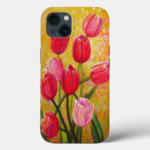 Etui iPhone 13 Vie morte avec Peinture de tulipes roses et rouges