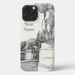 Etui iPhone 13 Pro Max Vieille fontaine dans le parc avec garçon sculpté
