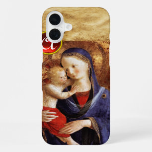 Coque iPhone 16 Plus VIERGE À L'ENFANT Monogramme Rubis Rouge