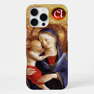 Coque iPhone 16 Pro Max VIERGE À L'ENFANT Monogramme Rubis Rouge