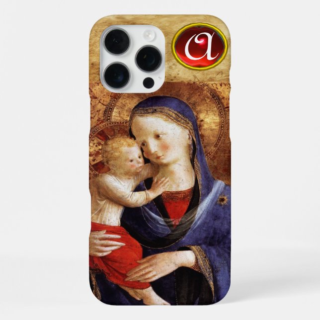 Coque iPhone VIERGE À L'ENFANT  Monogramme Rubis Rouge (Verso)