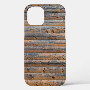 Coque iPhone 12 Vieux mur de planches en bois avec fissures. Poutr