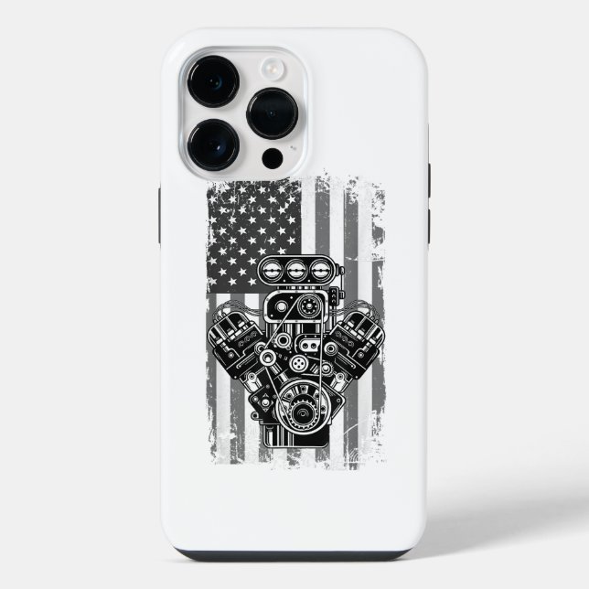 Coque iPhone Vieux Piston de Voiture de Muscle de Drapeau Améri (Verso)