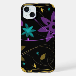Coque iPhone 15 Plus Vignoble floral pourpre et turquoise