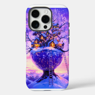 Coque iPhone 16 Pro Village enneigé de l'arbre de Fantasy d'hiver pays