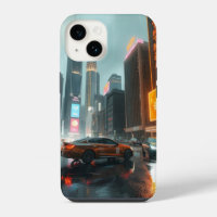 Ville de gratte-ciel cyberpunk avec voitures