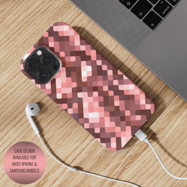 Coque iPhone Vin foncé Rouge Mauve Taupe Blush Pink Pixels Art (Créateur téléchargé)