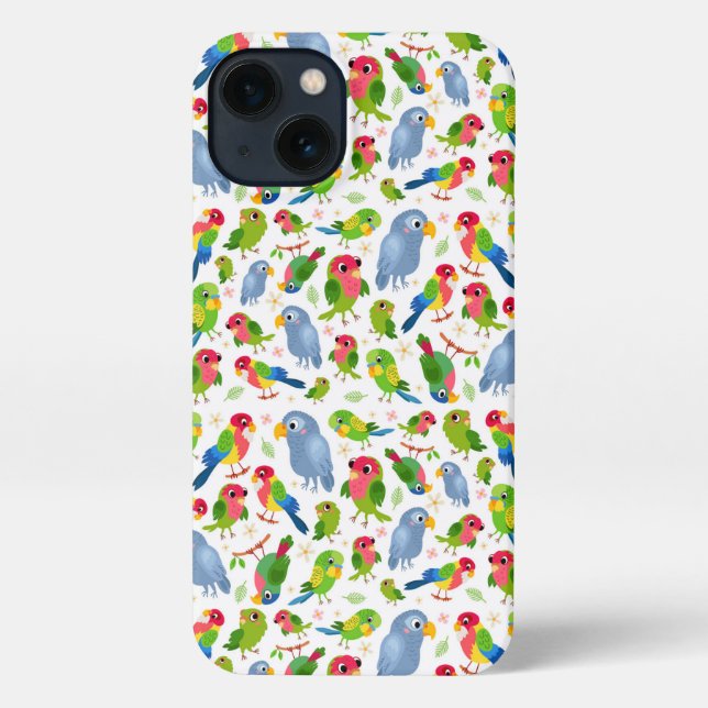 Coque iPhone Vintage Birds Motif, Colorful parakeet motif (Verso)