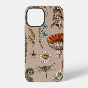 Coque iPhone 12 Vintage bois nature motif sans couture. Amanita