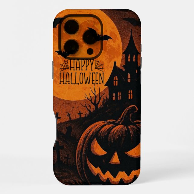 Coque iPhone Vintage, classique Happy Halloween citrouille (Verso)