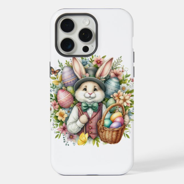 Coque iPhone Vintage/Classique Mignonne lapin de Pâques (Verso)