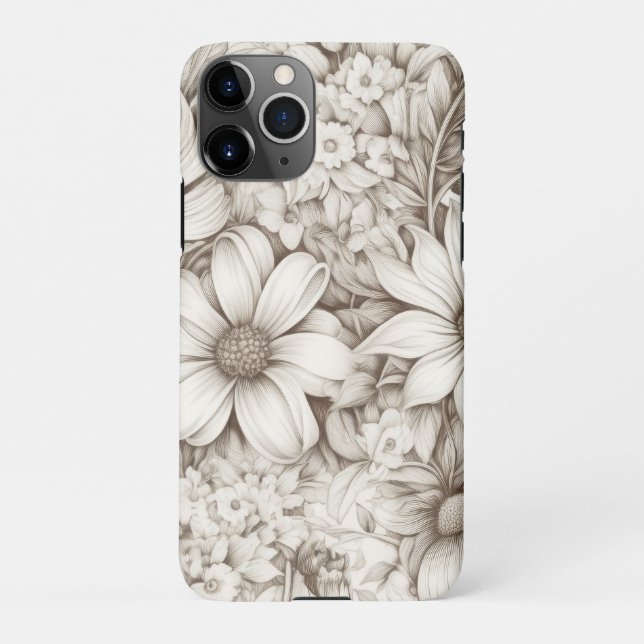 Coque iPhone Vintage Floral Sepia Motif (5) (Dos)