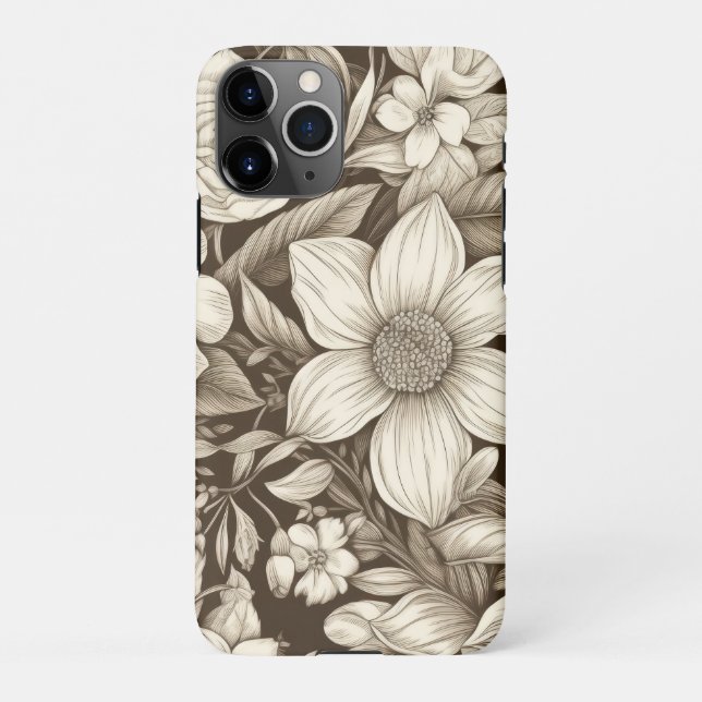 Coque iPhone Vintage Floral Sepia Motif (7) (Dos)