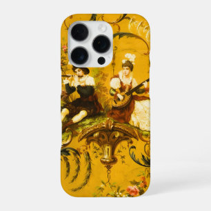 Coque iPhone 16 Pro Vintage français or jaune toile floral victorien