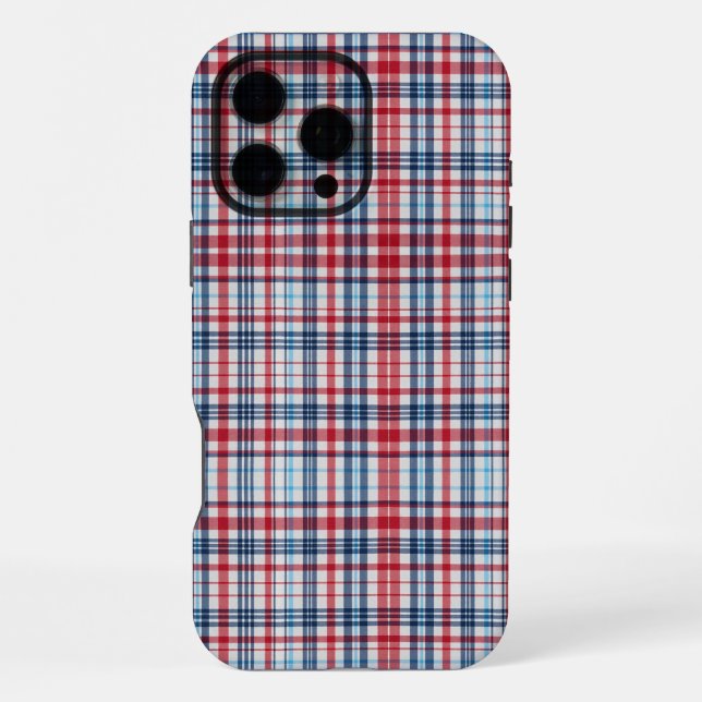 Coque iPhone Vintage, motif carreaux rouge blanc bleu (Verso)