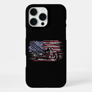 Coque iPhone 16 Pro Max Vintage Motorcycle USA Drapeau Retro Biker, Motorc