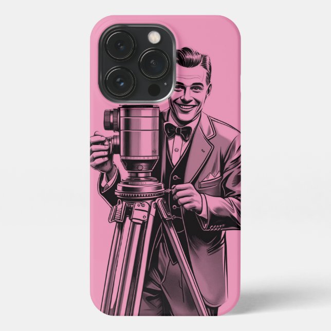 Coque iPhone Vintage  movie camera man in pink  (Verso)