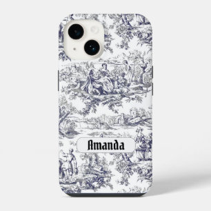 Coque Pour iPhone 14 Vintage Noir Toile de Jouy Florale Monogramme