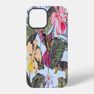 Coque iPhone 12 Vintage papier peint tropical, exotique à fleurs