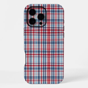 Coque iPhone 16 Pro Max Vintage, plaid rouge bleu motif