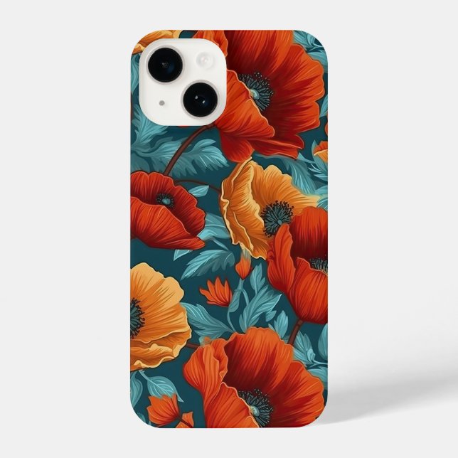 Coque iPhone Vintage Poppy Floral Seamless Pattern (Verso)