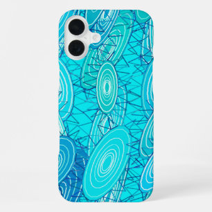 Coque iPhone 16 Plus "Vinyl Blues" abstrait - turquoise, bleu, blanc
