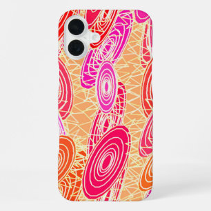 Coque iPhone 16 Plus "Vinyl Jazz" abstrait - orange, fuchsia, rose