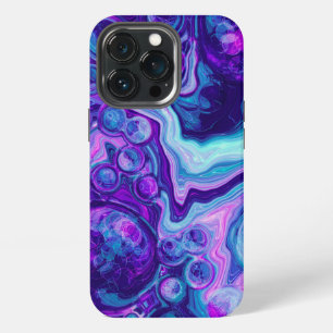 Etui iPhone 13 Pro Violet, Bleu, Marbre Rose Bokeh Fluid Art